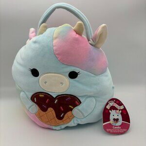 Squishmallows 12-Inch Caedia the Cow Valentine's Day Treat Pail, Easter Basket